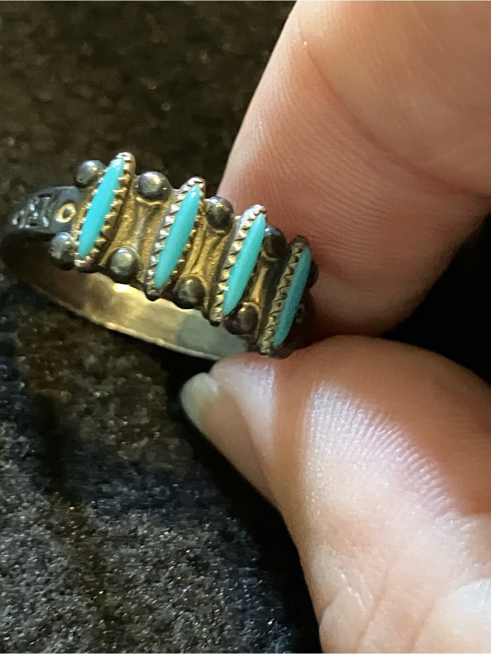 Vintage Bell Trading Post Sterling Silver Turquoise Needlepoint Row Ring Sz 8.5